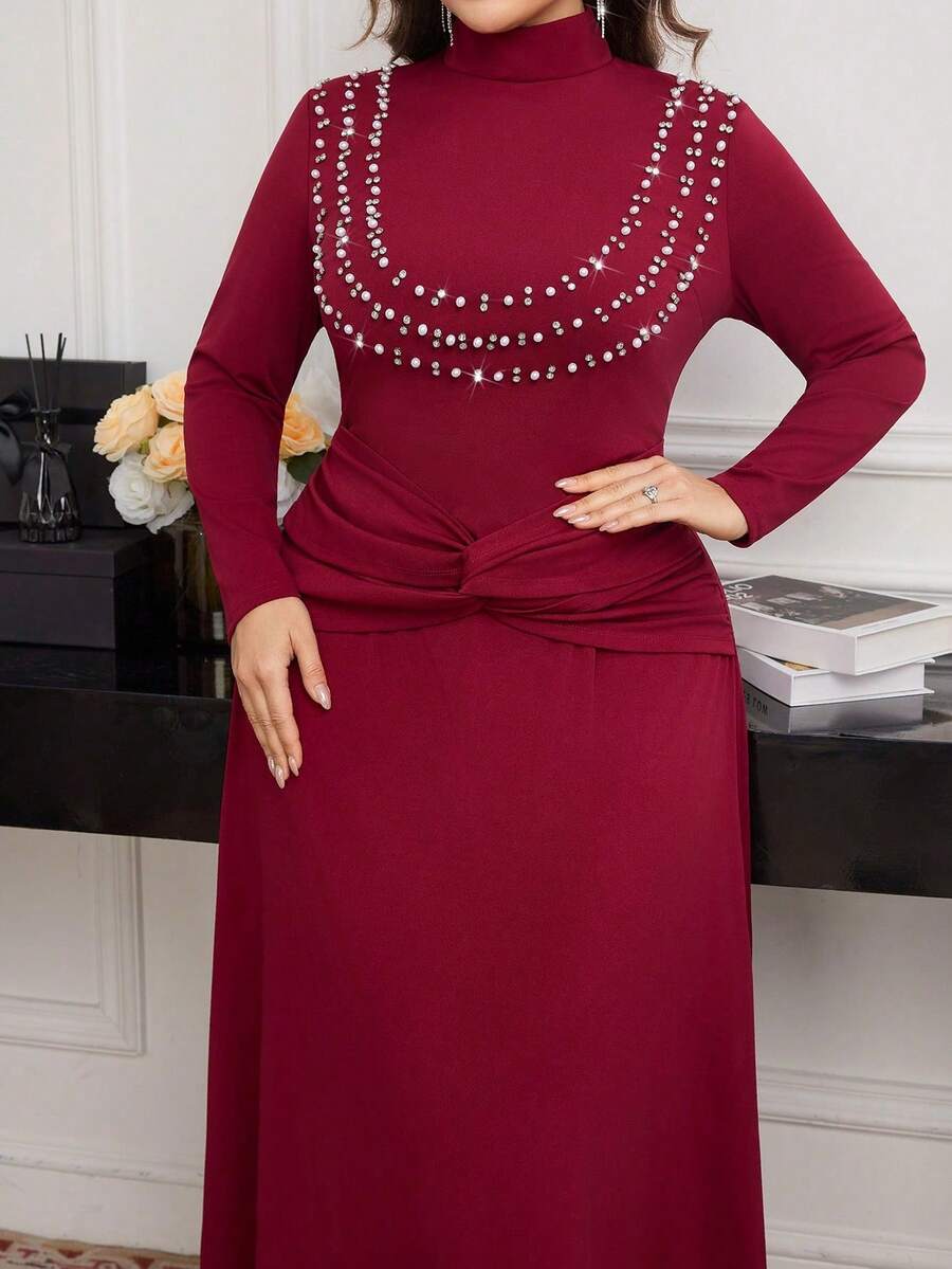 Women'S Fashion Jersey - Elegant Solid Color Pearl Rhinestone Decor