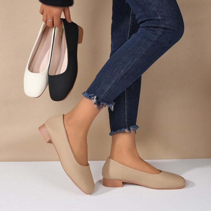 Women'S Fashion Footwear - Soft Leather Round Toe Slip-On Shoes