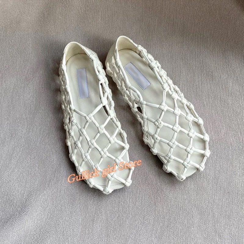 Women'S Fashion Footwear - French Woven Mesh Hollow flat Sandals