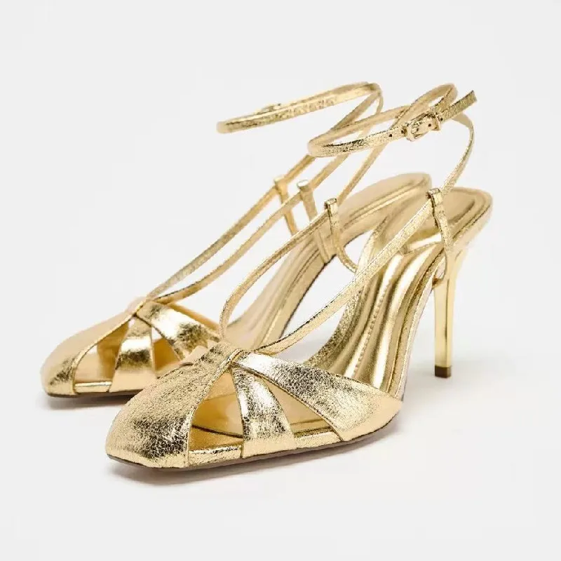 Women Fashion Brand - Fashion Gold Thin Heeled Sandals Women