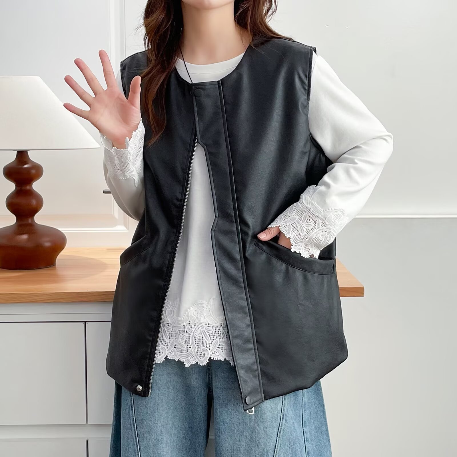 Women Fashion Vest - Fashion Plus Size Women's Leather Jacket