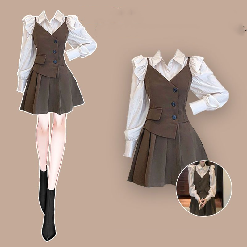 Women'S Fashion Overalls - Women's Preppy Style Blouse Overall Mini