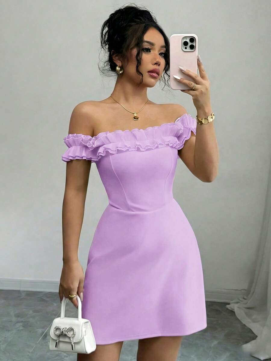 Off Shoulder Ruffled Mini Dres - Women'S Fashion Jersey review and price