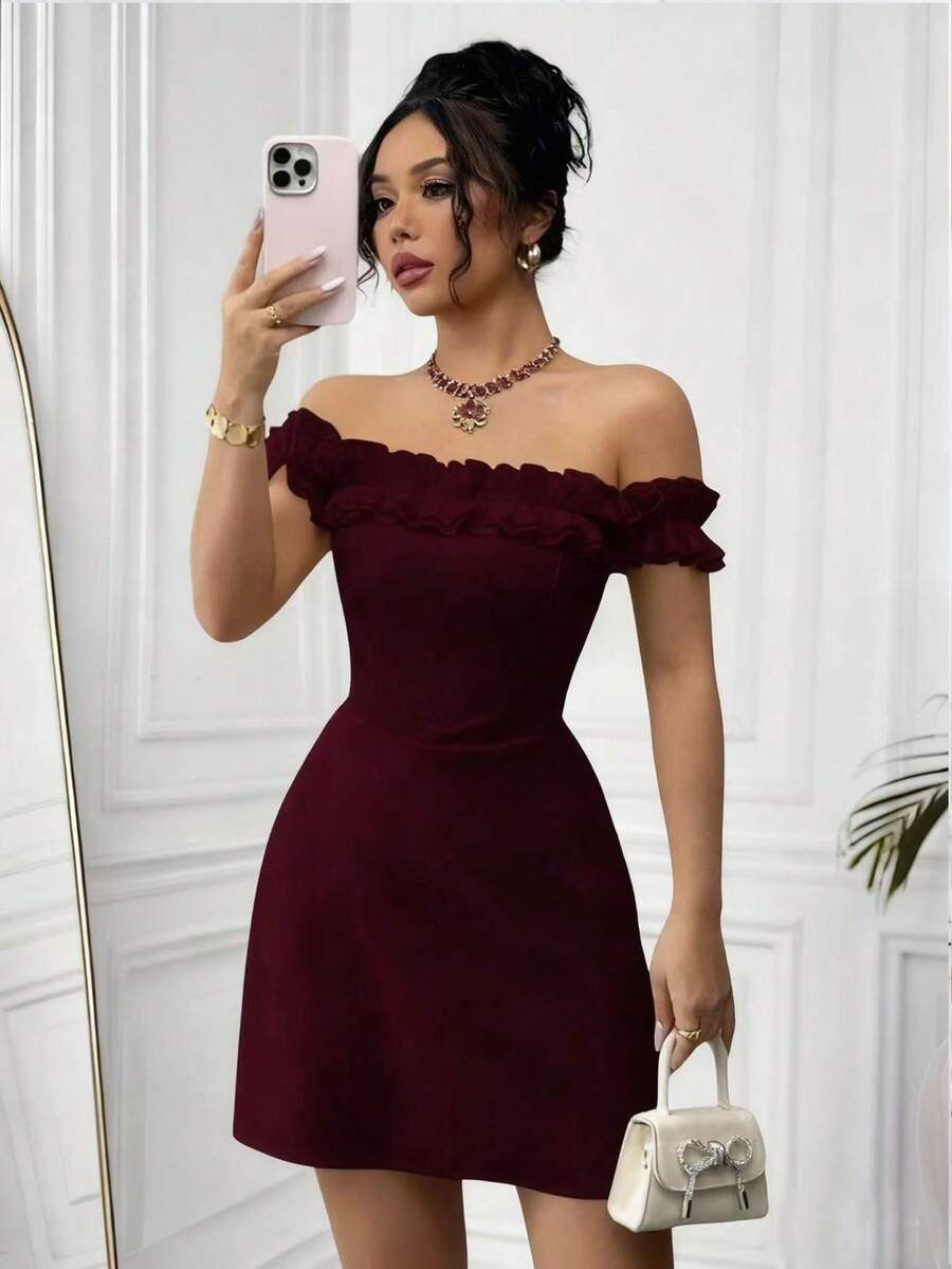 Off Shoulder Ruffled Mini Dres - Women'S Fashion Jersey review and price