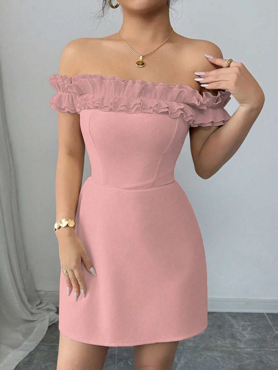 Off Shoulder Ruffled Mini Dres - Women'S Fashion Jersey review and price
