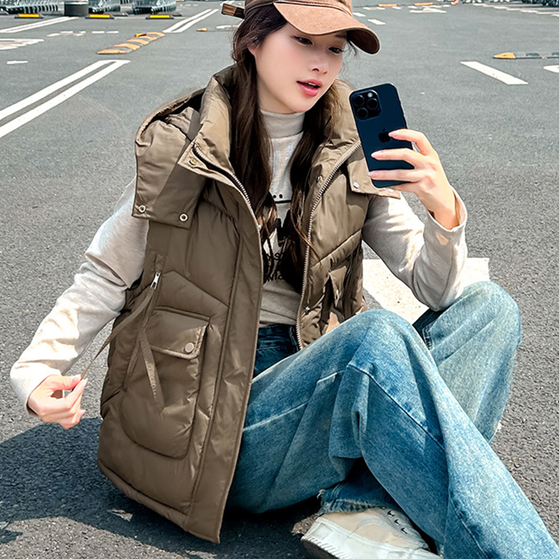 2025 Big Pocket Loose Hooded V - Puffer Vest Fashion Women review and price