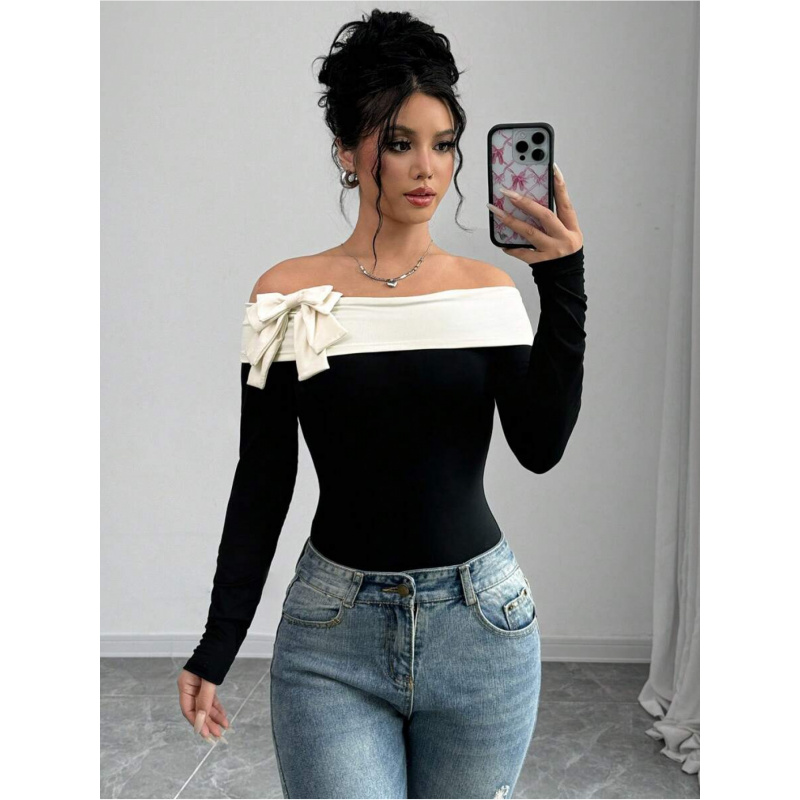 Bowknot Decor Off Shoulder Bod - Women Fashion Styles review and price